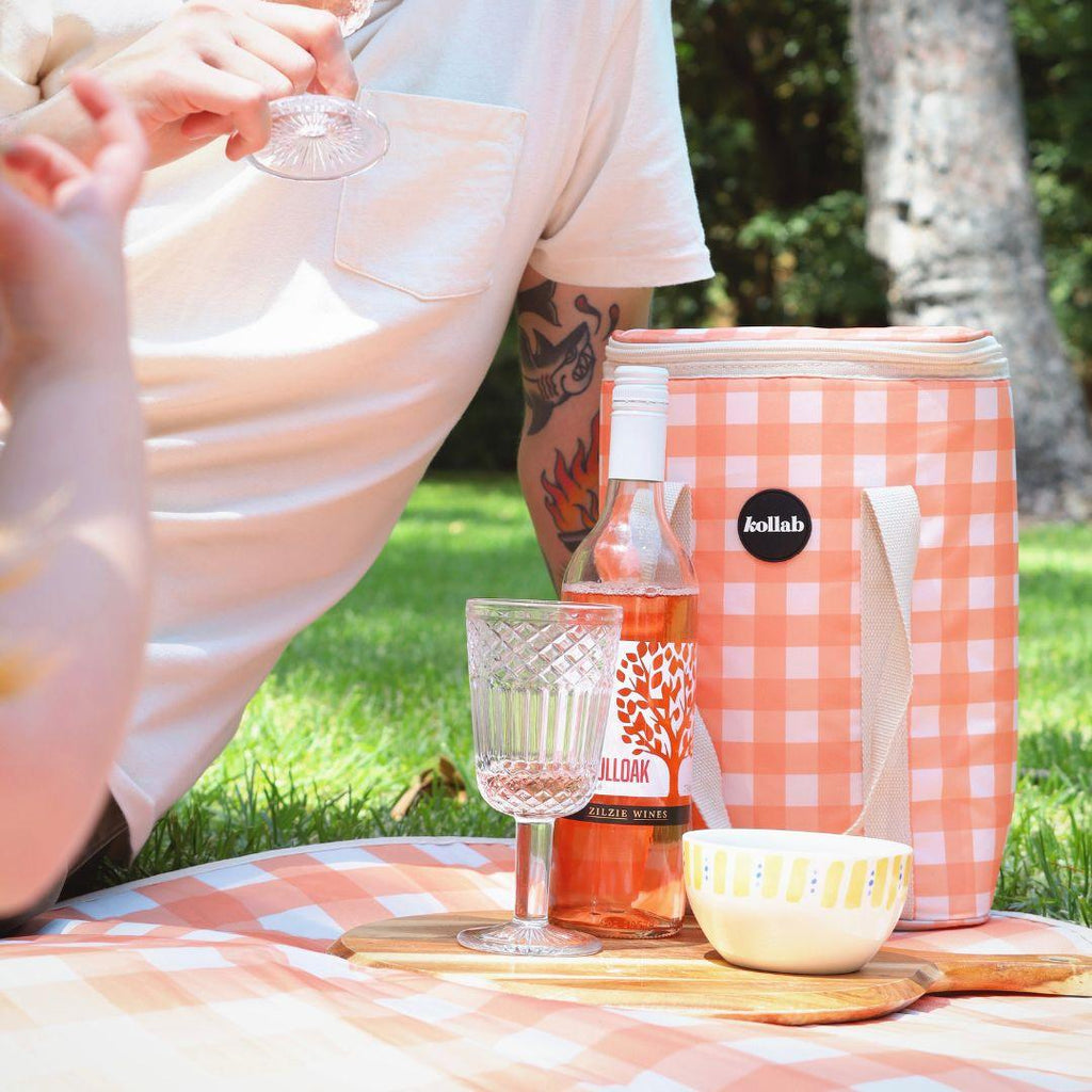 Wine Cooler Bag Apricot Check - Kollab USA